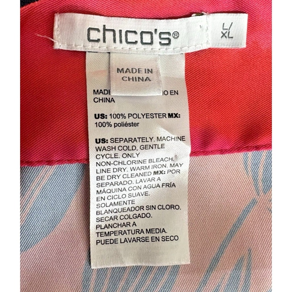 Chico's Red Floral Chiffon Poncho Top Women L/XL Sheer Pullover Boho Overlay - Picture 6 of 10